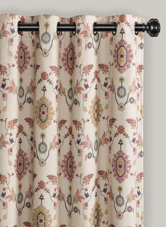 NDDYCU Boho Blackout Curtains Beige 2 Panels Curtains 84 Inch Floral Printed Black Out Curtains for Living Room Bedroom with Grommet - Image 1